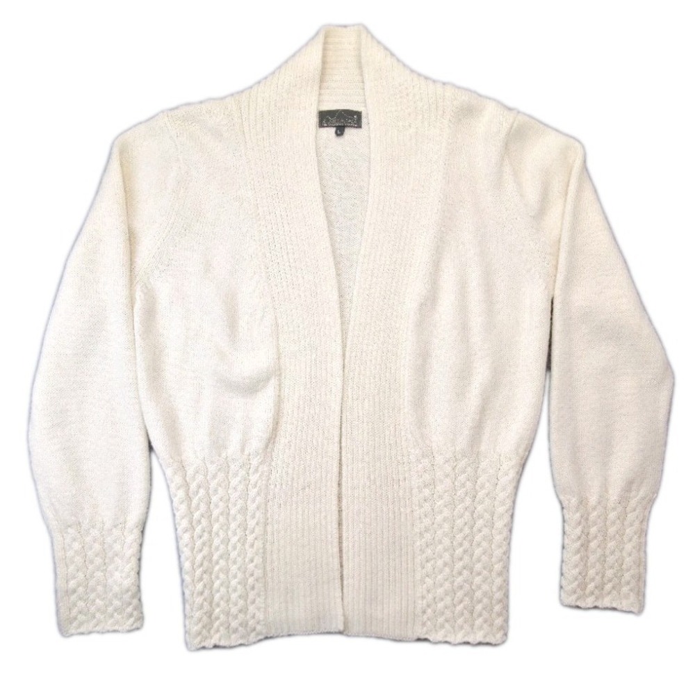 Classic Alpaca Women's Large Ivory Open Front Cardigan Cable Knit Peru 50%...